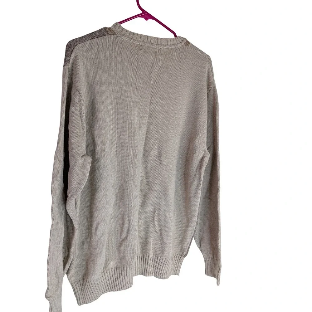 Dockers Sweater Mens XL Beige Colorblock Cable Knit Cotton Crew Neck Pullover